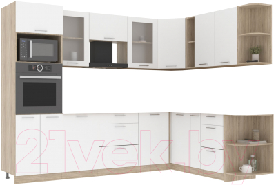 Кухонный гарнитур Интерлиния Мила 1.88x2.8 правая без столешницы (белый платинум) - фото