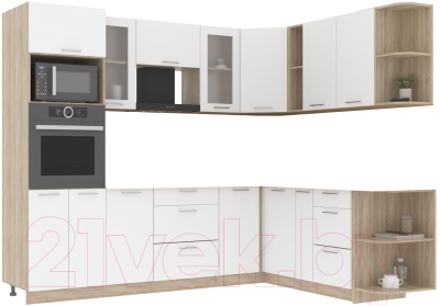 Кухонный гарнитур Интерлиния Мила 1.88x2.6 правая без столешницы (белый платинум) - фото