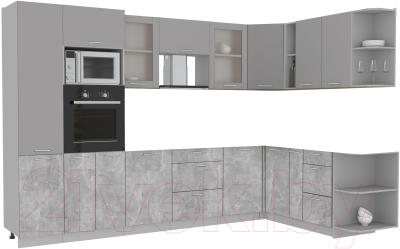 Кухонный гарнитур Интерлиния Мила 1.88x3.2 правая без столешницы (серебристый/бетон) - фото