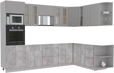 Кухонный гарнитур Интерлиния Мила 1.88x3.0 правая без столешницы (серебристый/бетон) - фото