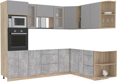 Кухонный гарнитур Интерлиния Мила 1.88x2.6 правая без столешницы (серебристый/бетон) - фото