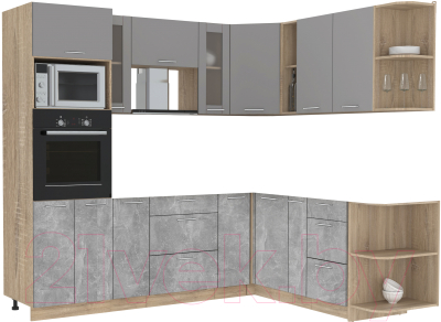 Кухонный гарнитур Интерлиния Мила 1.88x2.4 правая без столешницы (серебристый/бетон) - фото