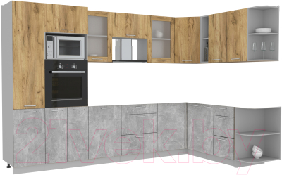 Кухонный гарнитур Интерлиния Мила 1.88x3.2 правая без столешницы (дуб золотой/бетон) - фото