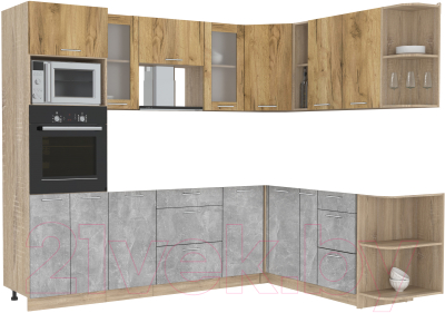Кухонный гарнитур Интерлиния Мила 1.88x2.6 правая без столешницы (дуб золотой/бетон) - фото