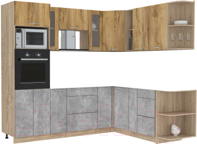 Кухонный гарнитур Интерлиния Мила 1.88x2.4 правая без столешницы (дуб золотой/бетон) - фото