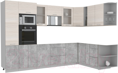 Кухонный гарнитур Интерлиния Мила 1.88x3.2 правая без столешницы (вудлайн кремовый/бетон) - фото
