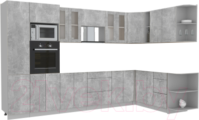 Кухонный гарнитур Интерлиния Мила 1.88x3.4 правая без столешницы (бетон/бетон) - фото