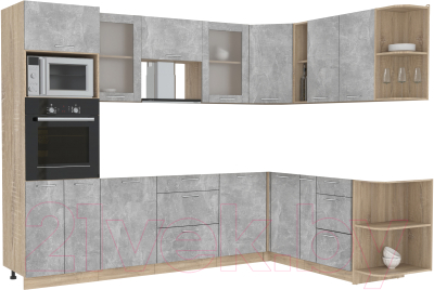 Кухонный гарнитур Интерлиния Мила 1.88x2.8 правая без столешницы (бетон/бетон) - фото