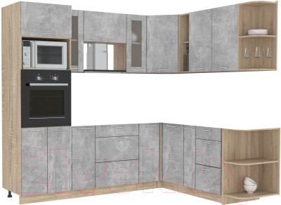 Кухонный гарнитур Интерлиния Мила 1.88x2.4 правая без столешницы (бетон/бетон) - фото