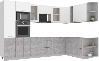 Кухонный гарнитур Интерлиния Мила 1.88x3.2 правая без столешницы (белый платинум/бетон) - фото