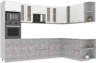 Кухонный гарнитур Интерлиния Мила 1.88x3.0 правая без столешницы (белый платинум/бетон) - фото