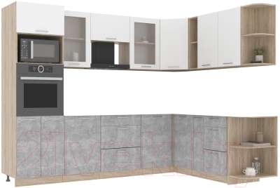 Кухонный гарнитур Интерлиния Мила 1.88x2.8 правая без столешницы (белый платинум/бетон) - фото