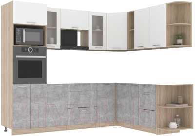 Кухонный гарнитур Интерлиния Мила 1.88x2.6 правая без столешницы (белый платинум/бетон) - фото