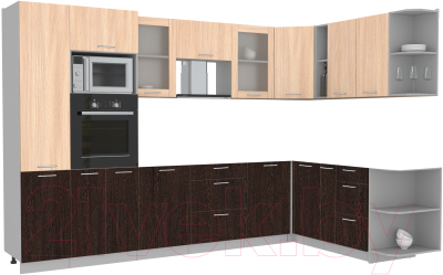 Кухонный гарнитур Интерлиния Мила 1.88x3.2 правая без столешницы (дуб молочный/дуб венге) - фото