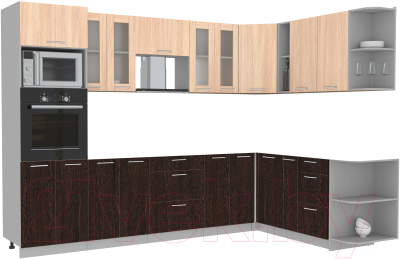 Кухонный гарнитур Интерлиния Мила 1.88x3.0 правая без столешницы (дуб молочный/дуб венге) - фото