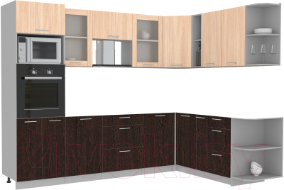 Кухонный гарнитур Интерлиния Мила 1.88x2.8 правая без столешницы (дуб молочный/дуб венге) - фото