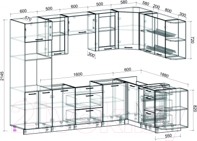 Кухонный гарнитур Интерлиния Мила 1.88x2.8 правая без столешницы (дуб молочный/дуб венге)