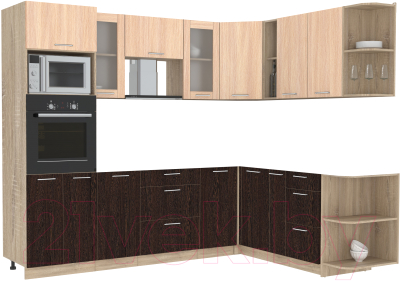 Кухонный гарнитур Интерлиния Мила 1.88x2.6 правая без столешницы (дуб молочный/дуб венге) - фото
