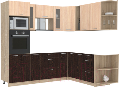 Кухонный гарнитур Интерлиния Мила 1.88x2.4 правая без столешницы (дуб молочный/дуб венге) - фото