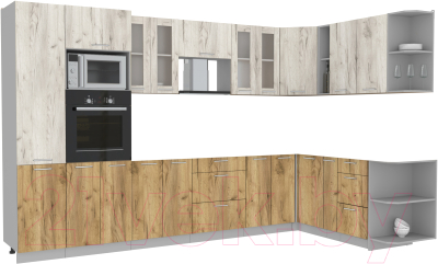 Кухонный гарнитур Интерлиния Мила 1.88x3.4 правая без столешницы (дуб белый/дуб золотой) - фото