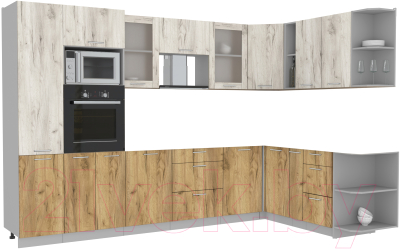 Кухонный гарнитур Интерлиния Мила 1.88x3.2 правая без столешницы (дуб белый/дуб золотой) - фото