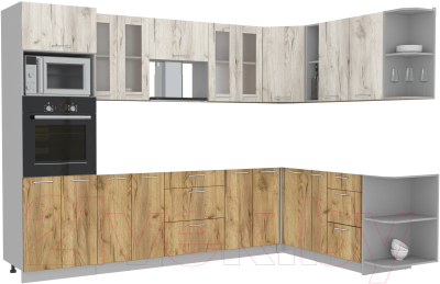 Кухонный гарнитур Интерлиния Мила 1.88x3.0 правая без столешницы (дуб белый/дуб золотой) - фото