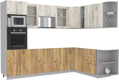 Кухонный гарнитур Интерлиния Мила 1.88x2.8 правая без столешницы (дуб белый/дуб золотой) - фото