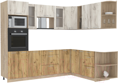 Кухонный гарнитур Интерлиния Мила 1.88x2.6 правая без столешницы (дуб белый/дуб золотой) - фото