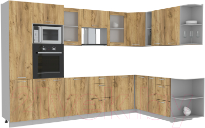 Кухонный гарнитур Интерлиния Мила 1.88x3.2 правая без столешницы (дуб золотой/дуб золотой) - фото