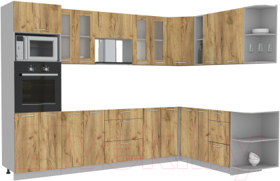 Кухонный гарнитур Интерлиния Мила 1.88x3.0 правая без столешницы (дуб золотой/дуб золотой) - фото
