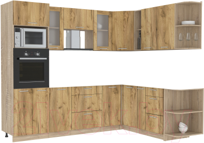 Кухонный гарнитур Интерлиния Мила 1.88x2.6 правая без столешницы (дуб золотой/дуб золотой) - фото