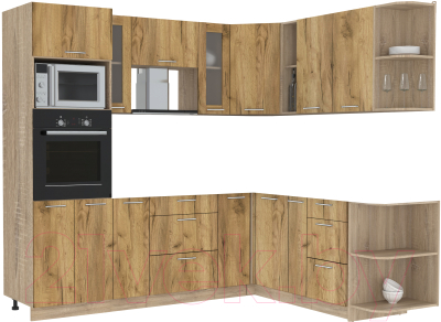 Кухонный гарнитур Интерлиния Мила 1.88x2.4 правая без столешницы (дуб золотой/дуб золотой) - фото