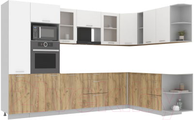 Кухонный гарнитур Интерлиния Мила 1.88x3.2 правая без столешницы (белый платинум/дуб золотой) - фото