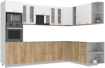 Кухонный гарнитур Интерлиния Мила 1.88x3.0 правая без столешницы (белый платинум/дуб золотой) - фото