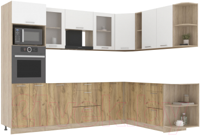 Кухонный гарнитур Интерлиния Мила 1.88x2.8 правая без столешницы (белый платинум/дуб золотой) - фото