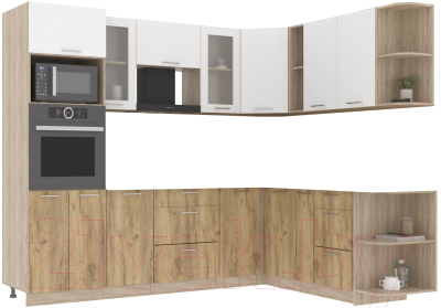 Кухонный гарнитур Интерлиния Мила 1.88x2.6 правая без столешницы (белый платинум/дуб золотой) - фото