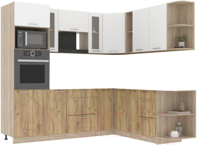 Кухонный гарнитур Интерлиния Мила 1.88x2.4 правая без столешницы (белый платинум/дуб золотой) - фото