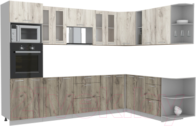 Кухонный гарнитур Интерлиния Мила 1.88x3.0 правая без столешницы (дуб белый/дуб серый) - фото