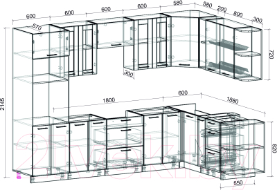 Кухонный гарнитур Интерлиния Мила 1.88x3.0 правая без столешницы (дуб белый/дуб серый)
