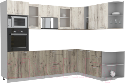 Кухонный гарнитур Интерлиния Мила 1.88x2.8 правая без столешницы (дуб белый/дуб серый) - фото