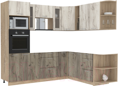 Кухонный гарнитур Интерлиния Мила 1.88x2.4 правая без столешницы (дуб белый/дуб серый) - фото