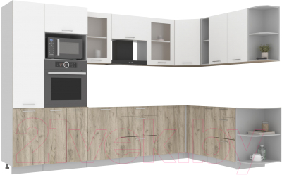 Кухонный гарнитур Интерлиния Мила 1.88x3.2 правая без столешницы (белый платинум/дуб серый) - фото