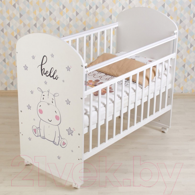 Детская кроватка Фея 701 Бегемотик / 0002549.9.15 (белый)