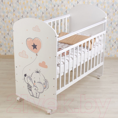 Детская кроватка Фея 701 Слоник / 0002549.9.14 (белый)