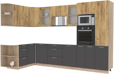 Кухонный гарнитур Интерлиния Мила 1.68x3.2 левая без столешницы (дуб золотой/антрацит) - фото
