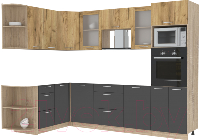 Кухонный гарнитур Интерлиния Мила 1.68x2.8 левая без столешницы (дуб золотой/антрацит) - фото