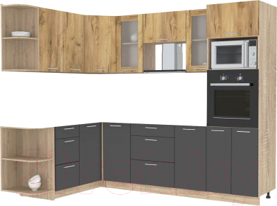 Кухонный гарнитур Интерлиния Мила 1.68x2.6 левая без столешницы (дуб золотой/антрацит) - фото