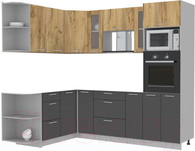 Кухонный гарнитур Интерлиния Мила 1.68x2.4 левая без столешницы (дуб золотой/антрацит) - фото