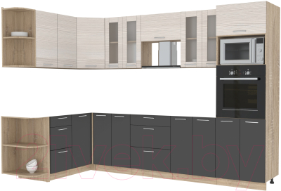 Кухонный гарнитур Интерлиния Мила 1.68x3.0 левая без столешницы (вудлайн кремовый/антрацит) - фото