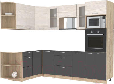 Кухонный гарнитур Интерлиния Мила 1.68x2.6 левая без столешницы (вудлайн кремовый/антрацит) - фото